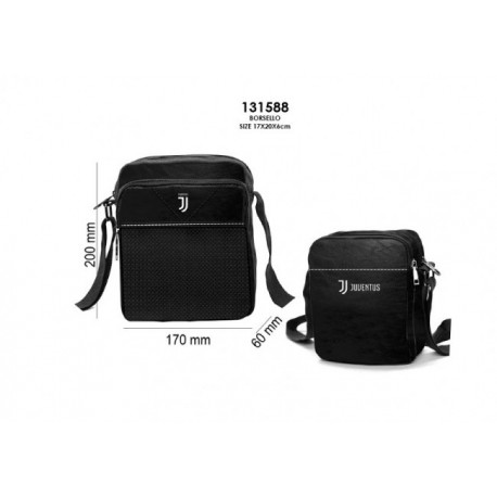 BORSELLO CON TRACOLLA FC JUVENTUS 22X18X6CM NERO 3 ZIP +1 TASCHA INTERNA CON ZIP 100%PU PRODOTTO UFFICIALE DA IMMA ITALY