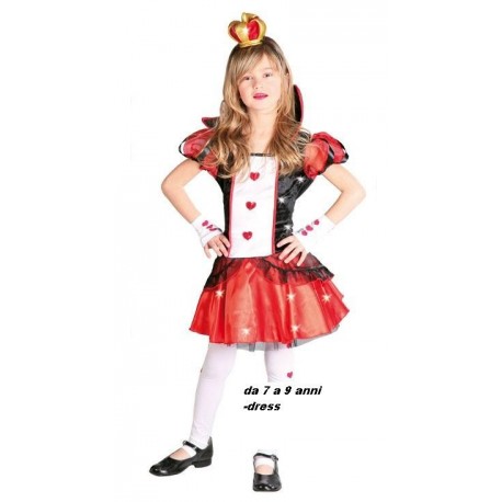 COSTUME PER FESTE DI CARNEVALE E PARTY VARI.VESTITO REGINA DI CUORI 7/9 ANNI (REINA DE CORAZONES)COD.82661 GUIRCA