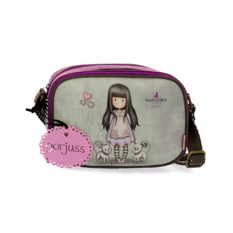 BORSA A TRACOLLA TALL TAILS MODA GORJUSS SANTORO LONDON ORIGINAL 23X17X8CM 2 ZIP + TASCHE MULTICOLOR 100%PVC SIMILPELLE