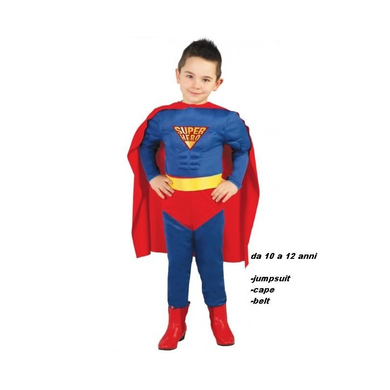 VESTITO COSTUME CARNEVALE SUPER HERO MUSCLE HERO SUPERMAN BLU E ROSSO 10/12  ANNI COMPLETO DI