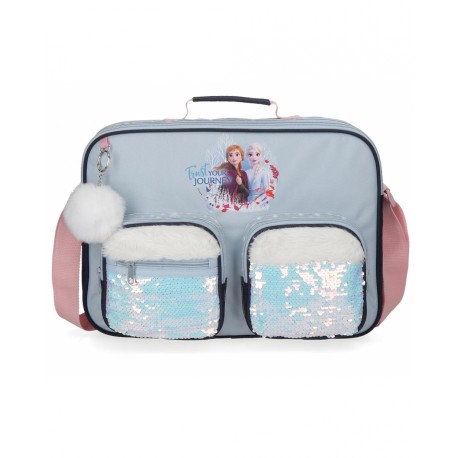 CARTELLA SCUOLA TRUST YOUR JOURNEY FROZEN DISNEY 38X28X6CM CON TRACOLLA 2 TASCHE CON ZIP E PAILLETTES + PORTACHIAVI