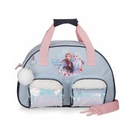 BORSA DA VIAGGIO TRUST YOUR JOURNEY FROZEN DISNEY 45X28X22CM CON TRACOLLA 2 TASCHE CON ZIP E PAILLETTES + PORTACHIAVI