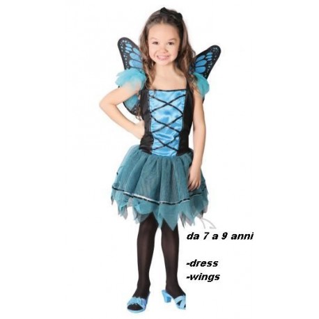 COSTUME CARNEVALE FARFALLA BLU VESTITO CON ALI INCLUSI 7/9 ANNI MARIPOSA INFANTIL 100% POLIESTERE GUIRCA COD.82657