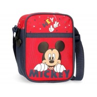 BORSELLO CON TRACOLLA HAPPY MICKEY DISNEY ROSSO E BLU 15X19X10CM STAMPA A RILIEVO 1 ZIP 1 TASCA INTERNA CON ZIP 100%POL.