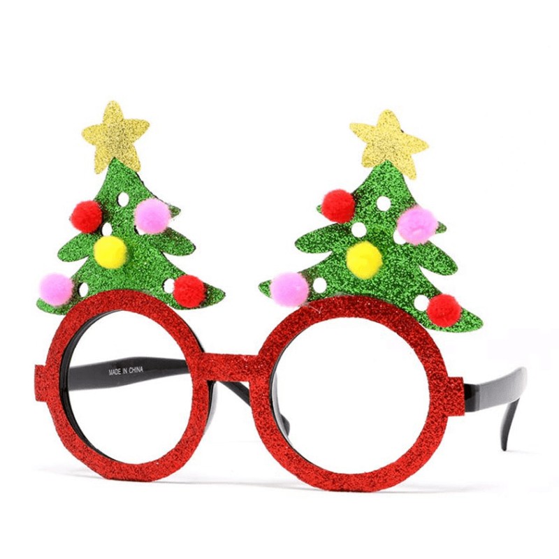 Articoli Natale.Occhiali Rossi Luccicanti Con Albero Di Natale Verde Addobbato Articoli Per Travestimenti Natalizi Parole E Pensieri