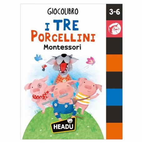 GIOCOLIBRO I TRE PORCELLINI MONTESSORI HEADU 3-6 ANNI MADE IN ITALY GIOCO RICREATIVO