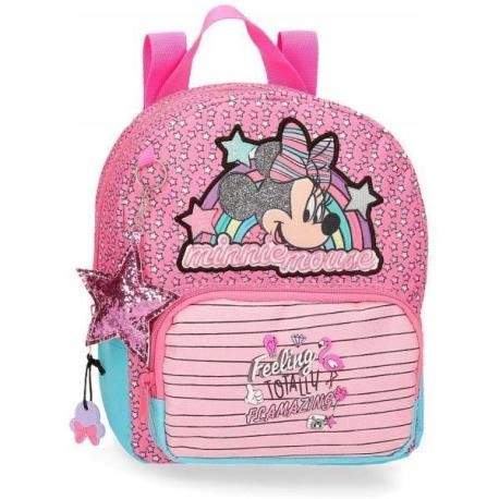 ZAINETTO ASILO 1 ZIP PINK VIBES MINNIE DISNEY ORIGINAL 19X23X8CM UTILE PER GITE E TEMPO LIBERO CON PENDENTE INCLUSO