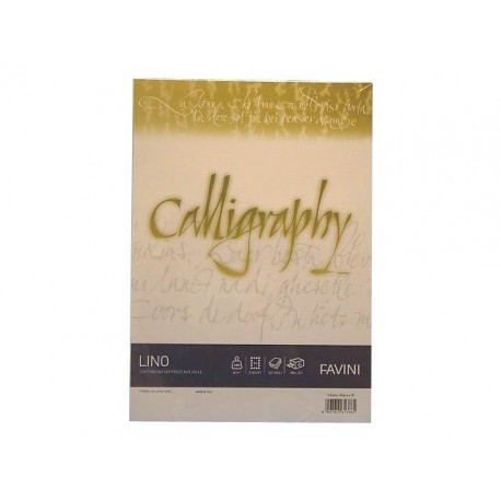 RISMA 50 FOGLI CARTONCINO GOFFRATO NATURALE CALLIGRAFY LINO 200GR MQ. 210X297MM BIANCO INK JET FAVINI MADE IN ITALY