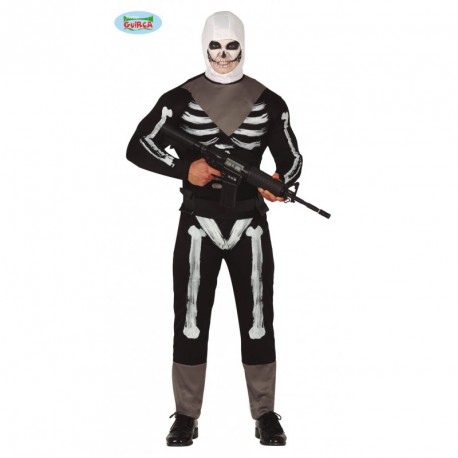 COSTUME CARNEVALE TG.L CAMICIA/CAPUCCIO CINTA PANTALONI VIDEOGAME SOLDATO MENS SKULL TROOPER SKELETON FORTNIT.NO ACCESSO