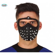 MASCHERA SADOMASO MEDIA FOAM NERA SPERONI ARGENTO IN PVC PER TRAVESTIMENTI SEXI CARNEVALE SCENE E PARTY A TEMA SADO