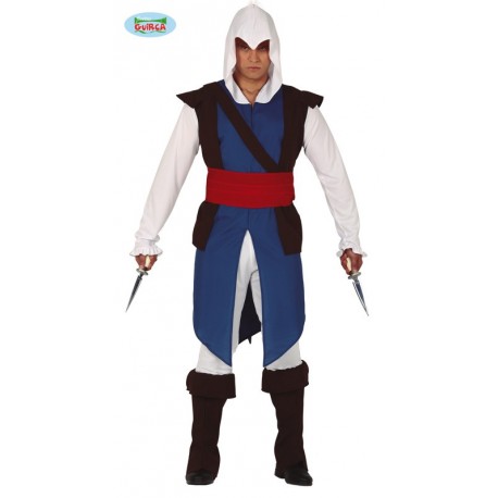 COSTUME VESTITO EZIO MERCENARIO ASSASSINO TG.L PER TRAVESTIMENTI DI CARNEVALE FILM MEDIEVAL ABITO BLUE WHITE B NO ACCESS