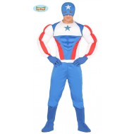 COSTUME SUPEREROE VESTITO TG.52/54E MASCHERA PER TRAVESTIMENTI DI CARNEVALE A TEMA SUPERUOMO CAPITAN AMERICA NO ACCESSOR