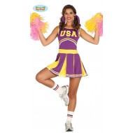 COSTUME CARNEVALE POM POM CHEERLEADER TAGL.M36/38 PER TRAVESTIMENTI INTRATTENIMENTI DA STADIO SOLO VESTITO NO ACCESSORI