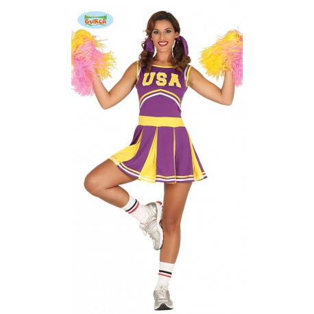 COSTUME CARNEVALE POM POM CHEERLEADER TAGL.L 42/44 PER TRAVESTIMENTI INTRATTENIMENTI DA STADIO SOLO VESTITO NO ACCESSORI