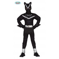 COSTUME CARTEVALE PANTERA NERA 5/6 ANNI TUTA CON CAPUCCIO E MANTELLO VESTITO SUPEREROE BLACK PANTHER NO ACCESSORI