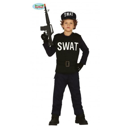 COSTUME CARNEVALE S.W.A.T POLIZIOTTO10/12ANNI VESTITO SWAT SQUADRA SPECIALE CAPPELLO CAMICIA CINTA PANTALONE NO ACCESSOR