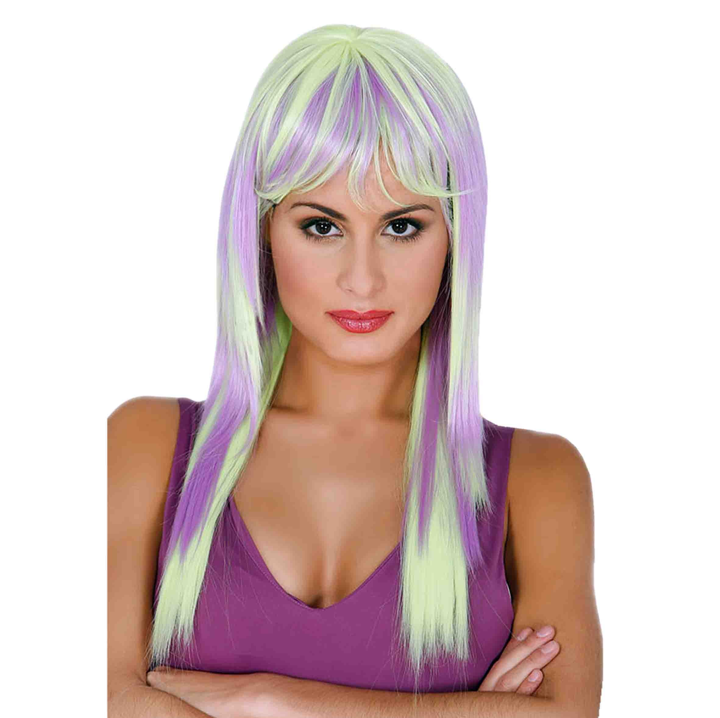 IMISSU 80cm Parrucca cosplay capelli lunghi ricci naturali con frangia Parrucche colorate per feste in costume di Halloween per le donne Arancio Fluorescente 