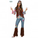 COSTUME CARNEVALE HIPPIE DONNA TG.L VESTITO COMPL.PANTALONI CAMIC/GILET BANDANA I FIGLI DEI FIORI ANNI 60/70 NO ACCESSOR