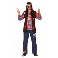 COSTUME CARNEVALE HIPPIE UOMO TG.L VESTITO COMPL.PANTALONI CAMIC/GILET BANDANA I FIGLI DEI FIORI ANNI 60/70 NO ACCESSORI