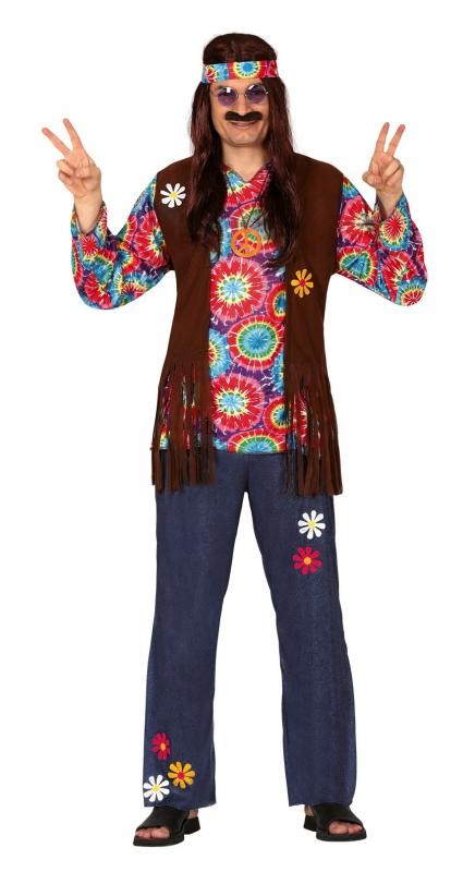 COSTUME CARNEVALE HIPPIE UOMO TG.M VESTITO COMPL.PANTALONI CAMIC/GILET  BANDANA I FIGLI DEI FIORI ANNI 60/70 NO ACCESSORI - Parole e Pensieri