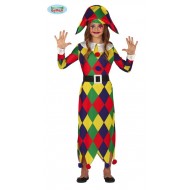 COSTUME CARNEVALE ARLECCHINO BAMBINA 7/9 ANNI VESTITO GIULLARE COMPLETO DI CAPPELLO E CINTURA ARLECCHINA NO ACCESSORI