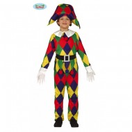 COSTUME CARNEVALE ARLECCHINO BAMBINO 7/9 ANNI VESTITO COMPLETO CAPPELLO/CAMICIA/PANTALONI/CINTURA HARLEQUN NO ACCESSORI