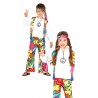 COSTUME CARNEVALE RAINBOW HIPPIE 10/12 ANNI VESTITO COMPL. DI BANDANA/CAMICIA CON GILET/PANTALONI ANNI 60/70 NO ACCESSOR