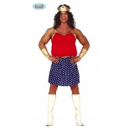 VESTITO CARNEVALE SUPEREROI COSTUME WONDER WOMAN UOMO TG.M FAT HEROIN COMPLETO DI DIADEMA/TOP/POLSINI/GONNA NO ACCESSORI