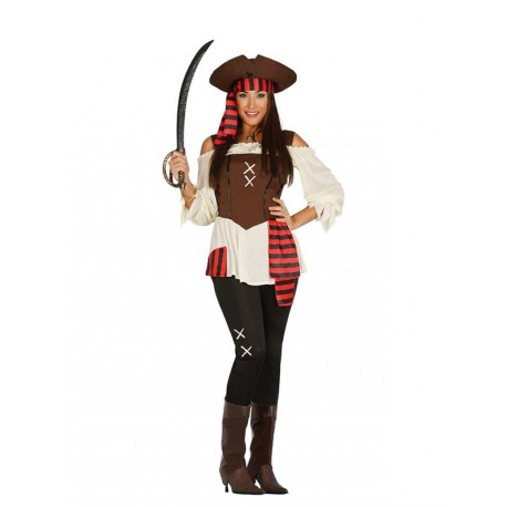 COSTUME PIRATESSA DEI SETTE MARI TG.M 38/40 VESTITO CARNEVALE PIRATA CORSARA CAPPELLO FASCIA CAMICIA.PANTAL. NO ACCESSOR