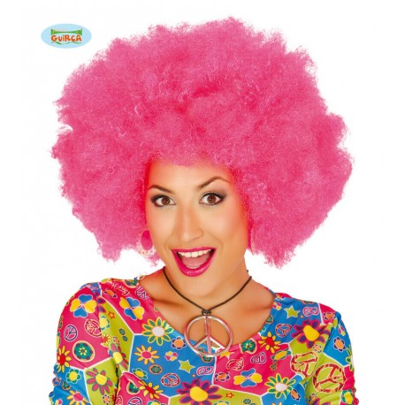 PARRUCCA AFRO EXTRA RICCIA ROSA PER TRAVESTIMENTI DI CARNEVALE A TEMA HIPPIE CLOWN CAPELLI RICCI ROSA NO ACCESSORI