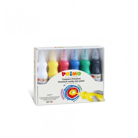 CONFEZIONE 6 COLORI TEMPERA PRONTA 75 ML ALTA QUALITÀ LAVABILE FLACONE CON BECCUCCIO PRIMO CMP MOROCOLOR MADE IN ITALY