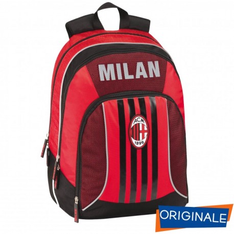 ZAINO SCUOLA ORGANIZZATO 3 ZIP AC MILAN 1899 ROSSONERO 44X34X17CM PRODOTTO UFFICIALE DA PANINI SCUOLA ITALY