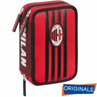 ASTUCCIO CORREDO SCUOLA 3 ZIP AC MILAN 46 PEZZI PENNA CANCELLAB.FRIXION COLORI GIOTTO PROD.UFFICIALE PANINI SCUOLA ITALY