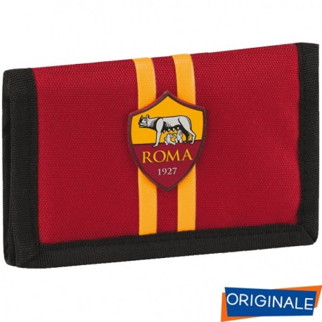 PORTAFOGLIO A STRAPPO AS ROMA 12,5X8CM GIALLOROSSO TASCA CON ZIP E LOGO CUCITO PRODOTTO UFFICIALE DA PANINI SCUOLA ITALY