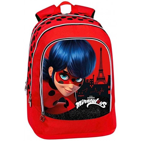 MIRACULOUS LADY BUG SCHOOL PACK ZAINO SCUOLA ORGANIZZATO+ASTUCCIO 3 ZIP 41PZ GIOTTO/FRIXION/FILA PANINI SCUOLA ITALY