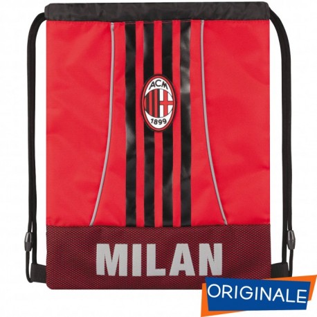 ZAINO A SACCA COULISSE AC MILAN 38X34CM ROSSONERO TASCA CON ZIP LOGO CUCITO PRODOTTO UFFICIALE DA PANINI SCUOLA ITALY