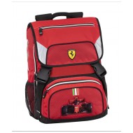 ZAINO SCUOLA ESTENSIBILE ROSSO FERRARI KIDS ORIGINAL 42X30X13CM 2 TASCHE CON ZIP STAMPA A RILIEVO F1 PANINI SCUOLA ITALY