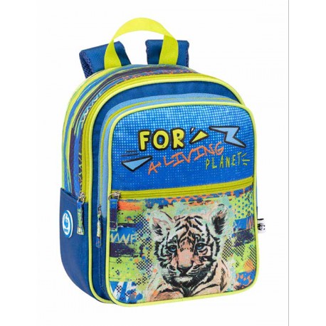 ZAINO ASILO WWF BABY VERDE BLU 2 ZIP 31X24X11+4CM + TASCA CON ZIP + 2 TASCHE LATERALI DISTRIB.DA PANINI SCUOLA ITALY