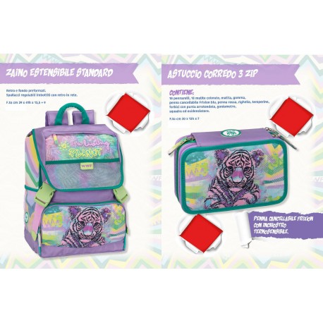 SCHOOL PACK WWF PINK ZAINO SCUOLA ESTENSIB.43X33X12CM + ASTUCCIO 3 ZIP 46 PZ.COLORI GIOTTO PENNA FRIXION PANINI SCUOLA