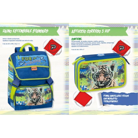 SCHOOL PACK WWF ZAINO SCUOLA ESTENSIBILE 43X33X12CM + ASTUCCIO 3 ZIP 46 PZ.COLORI GIOTTO PENNA FRIXION PANINI SCUOLA IT