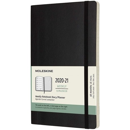 AGENDA MOLESKINE SETTIMANALE 18 MESI 2020/21 WEEKLY NOTEBOOK DIARY PLANNER 13X21CM COPERTINA MORBIDA NERA CON ELASTICO