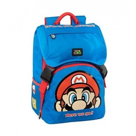 ZAINO SCUOLA ESTENSIBILE BLU SUPERMARIO NINTENDO ORIGINAL 42X30X13CM 2 TASCHE CON ZIP ROSSA PANINI SCUOLA ITALY