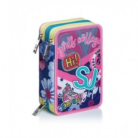 ASTUCCIO SCUOLA 3 ZIP SJ GANG PINKY COLLEGE MULTICOLOR COMPLETO 45 PEZZI GIOTTO/FRIXION PILOT/LYRA/TRATTO/SEVEN ITALY