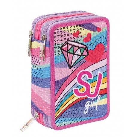 ASTUCCIO SCUOLA 3 ZIP SJ GANG PASTEL RAINBOW MULTICOLOR COMPLETO 45 PEZZI GIOTTO/FRIXION PILOT/LYRA/TRATTO/SEVEN ITALY