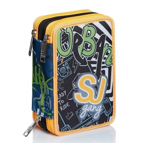 ASTUCCIO SCUOLA 3 ZIP SJ GANG CITY EXPLORER ARANCIO NERO COMPLETO 45 PEZZI GIOTTO/FRIXION PILOT/LYRA/TRATTO/SEVEN ITALY