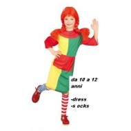 VESTITO CARNEVALE PIPPI CALZE LUNGHE 10/12 ANNI