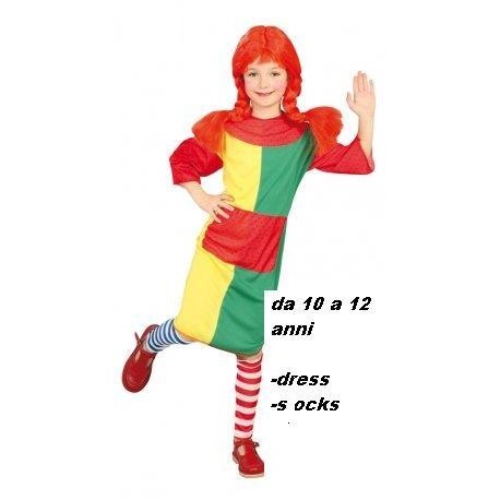 VESTITO CARNEVALE PIPPI CALZE LUNGHE 10/12 ANNI