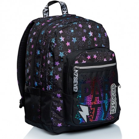 ZAINO ORGANIZZATO SEVEN FREETHINK DANCE PARTY JET BLACK 43X31X21CM 2 ZIP 2 TASCHE C/ZIP GARANZ.4 ANNI SEVEN ITALY