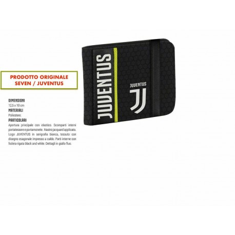 PORTAFOGLIO FC JUVENTUS GET RADY JET BLACK12,5X10CM 2 ANTE TASCA C/ZIP ELASTICO NERO PRODOTTO UFFICIALE SEVEN SPA ITALY