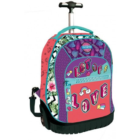 ZAINO TROLLEY SCUOLA ORGANIZZATO RUN GIRL LOVE FLUO MITAMA 48X34X23CM +  CAPPELLO COORDINATO PROD.GARANTITO MITAMA ITALY - Parole e Pensieri